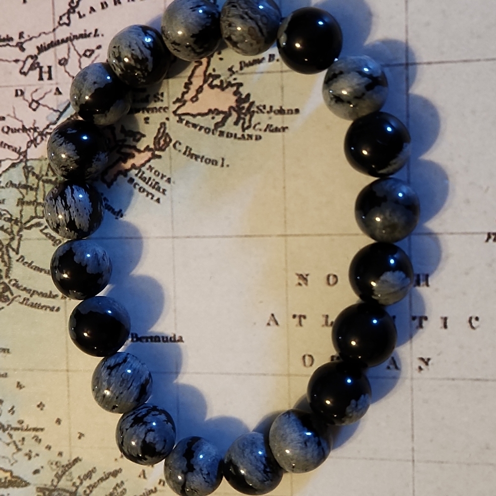 Snowflake Obsidian stretch bracelet. Buy one bracelet get 2nd 20% off
